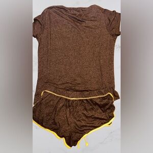 Woman’s RealTree XL lounge clothes grayish black with neon green trim.